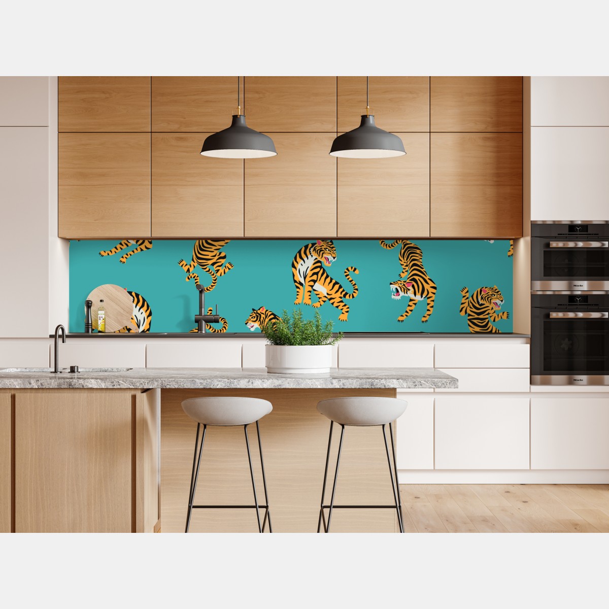 Naklejka repozycjonowalna stylizowany motyw tygrysa na turkusowym tle – Wallissimo® Naklejka repozycjonowalna stylizowany motyw tygrysa na turkusowym tle – Wallissimo®