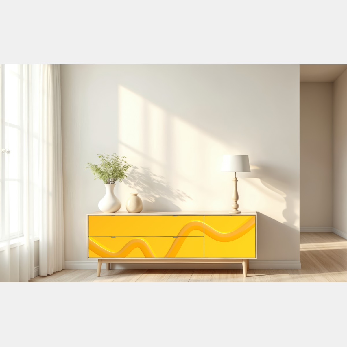 Naklejka repozycjonowalna słoneczna żółta 3d krzywa abstrakcyjna – Wallissimo® Naklejka repozycjonowalna słoneczna żółta 3d krzywa abstrakcyjna – Wallissimo®