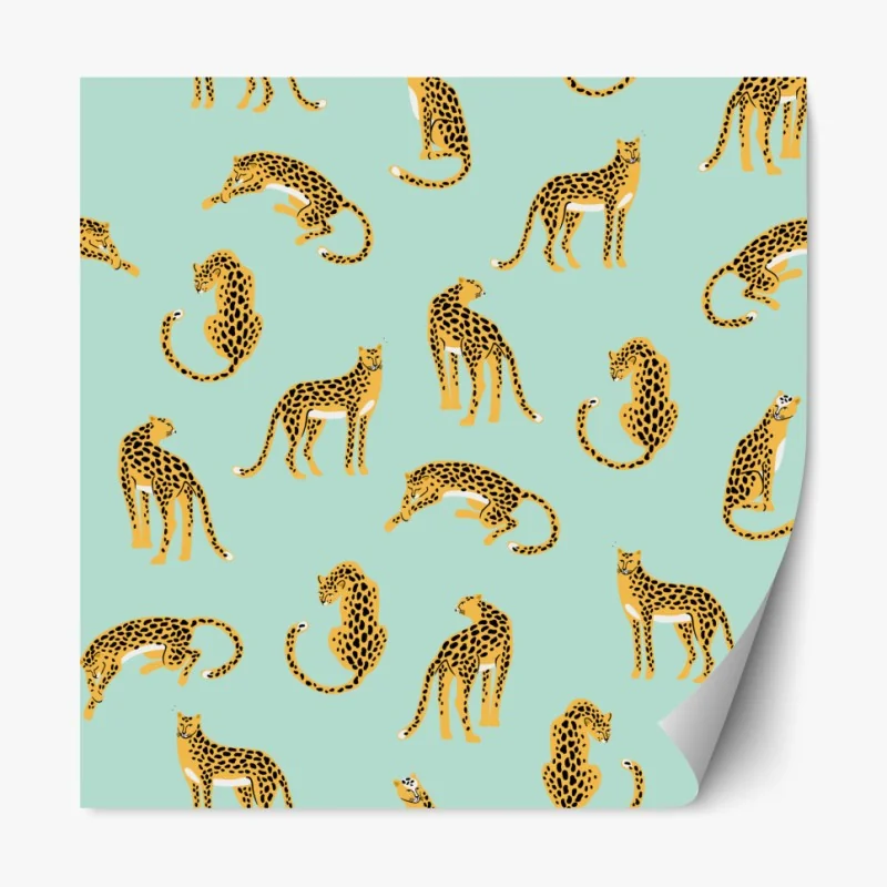Naklejka repozycjonowalna zabawny wzór gepardów na turkusowym tle