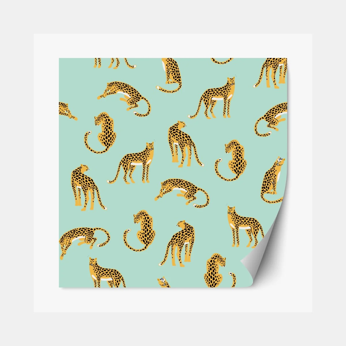 Naklejka repozycjonowalna zabawny wzór gepardów na turkusowym tle – Wallissimo® Naklejka repozycjonowalna zabawny wzór gepardów na turkusowym tle – Wallissimo®