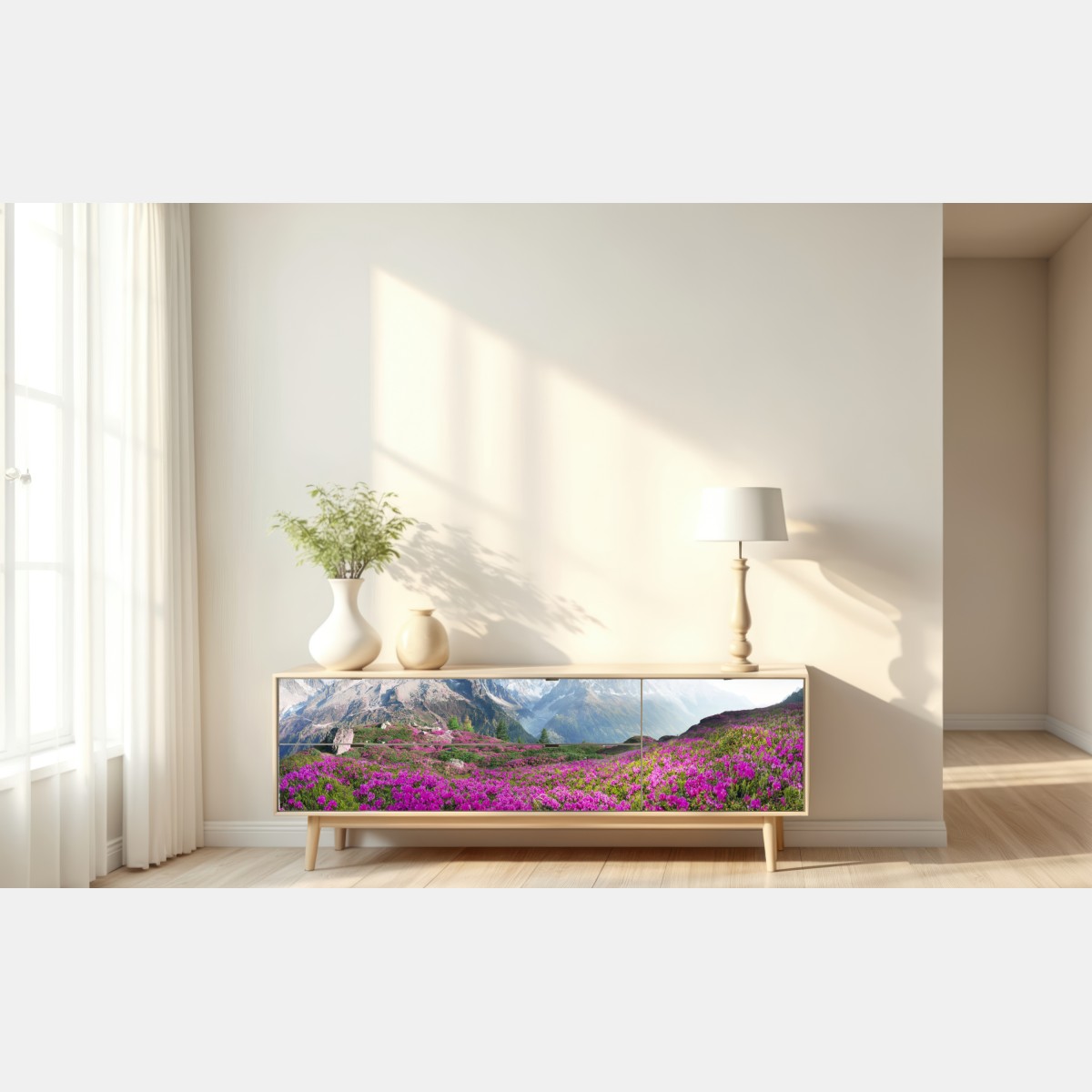 Naklejka repozycjonowalna alpejska łąka różaneczników przy Mont Blanc – Wallissimo® Naklejka repozycjonowalna alpejska łąka różaneczników przy Mont Blanc – Wallissimo®