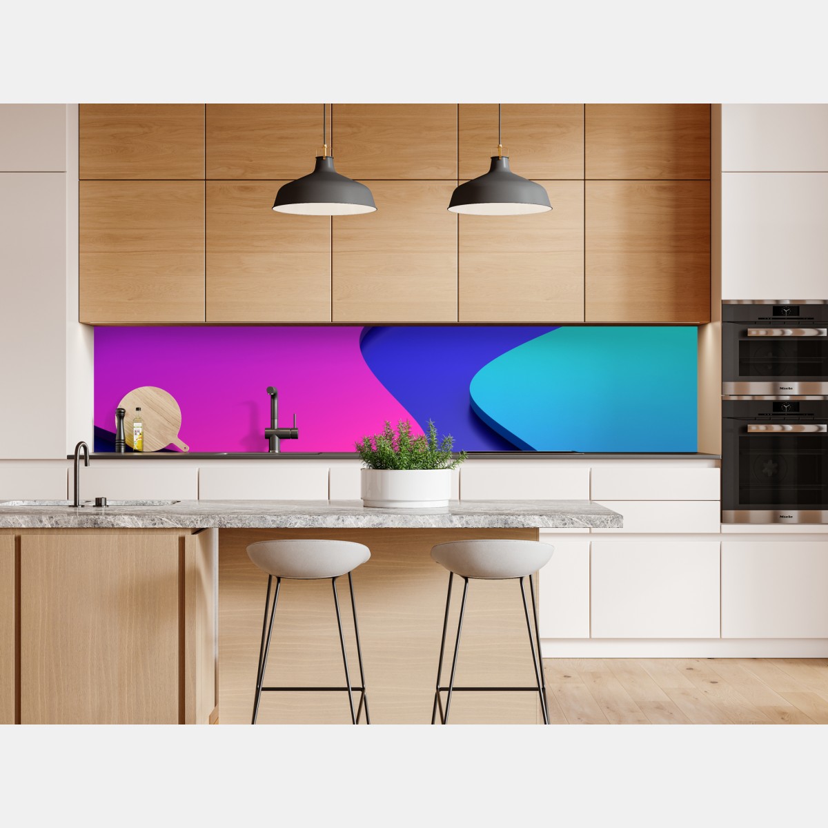 Naklejka repozycjonowalna wibrujące fioletowo-niebieskie abstrakcyjne kształty 3d – Wallissimo® Naklejka repozycjonowalna wibrujące fioletowo-niebieskie abstrakcyjne kształty 3d – Wallissimo®