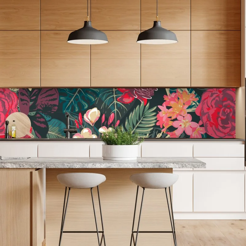 Naklejka repozycjonowalna tropikalny wzór kwiatowy w różu i turkusie – Wallissimo® Naklejka repozycjonowalna tropikalny wzór kwiatowy w różu i turkusie – Wallissimo®