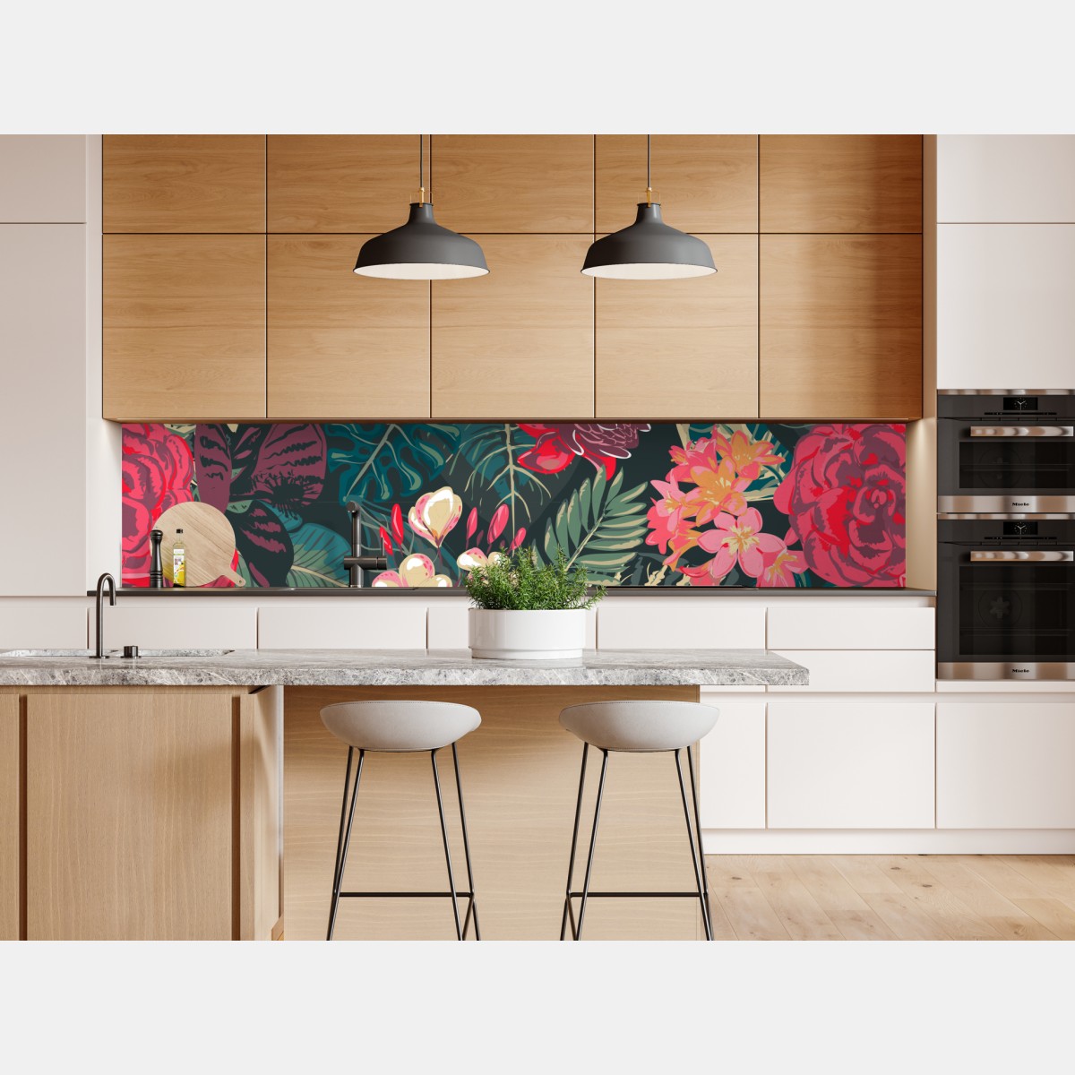 Naklejka repozycjonowalna tropikalny wzór kwiatowy w różu i turkusie – Wallissimo® Naklejka repozycjonowalna tropikalny wzór kwiatowy w różu i turkusie – Wallissimo®