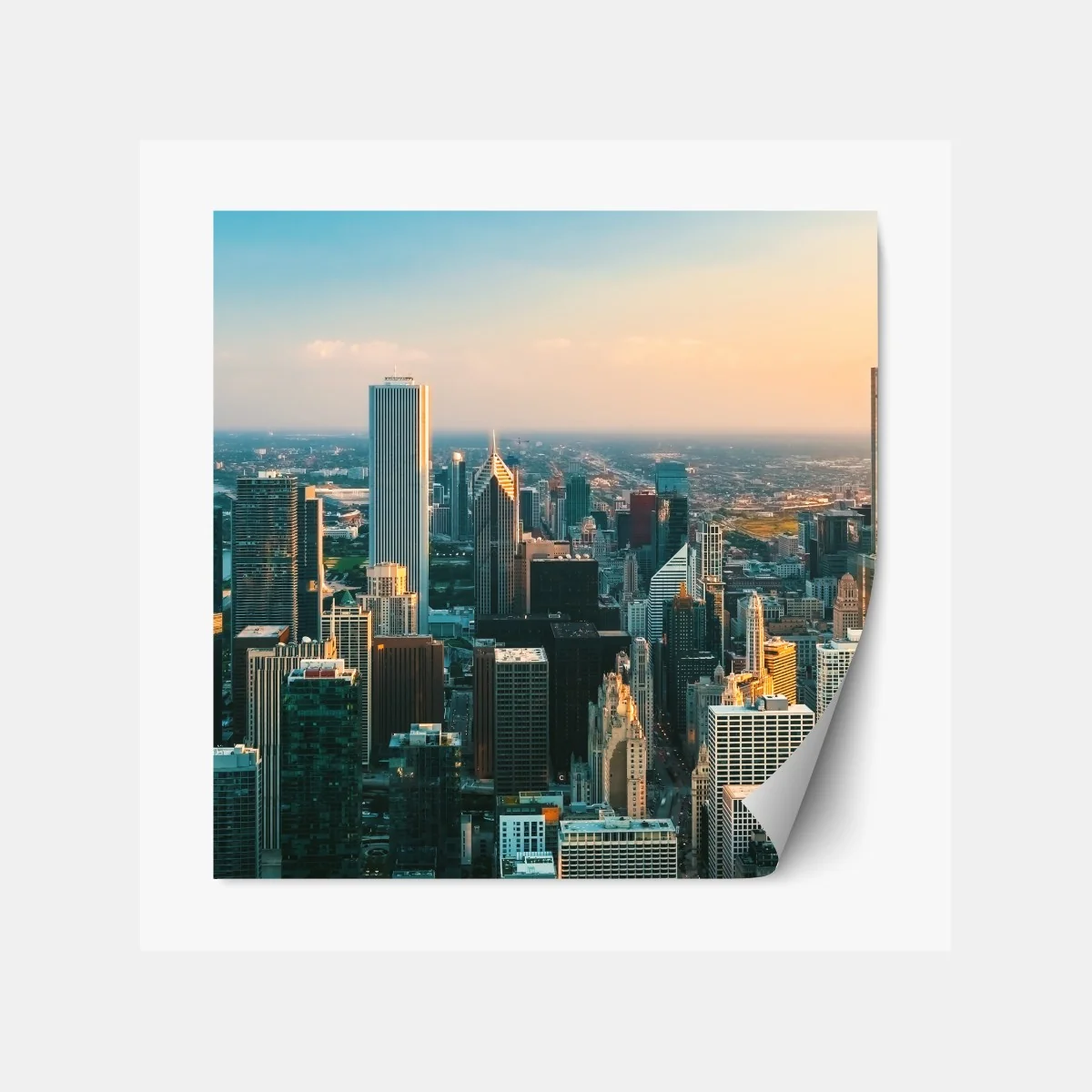Naklejka repozycjonowalna Chicago panorama miasta o zachodzie słońca – Wallissimo® Naklejka repozycjonowalna Chicago panorama miasta o zachodzie słońca – Wallissimo®