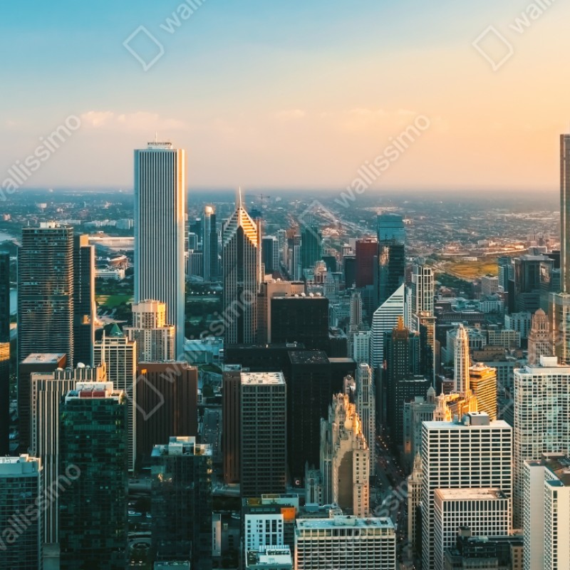 Naklejka repozycjonowalna Chicago panorama miasta o zachodzie słońca – Wallissimo® Naklejka repozycjonowalna Chicago panorama miasta o zachodzie słońca – Wallissimo®