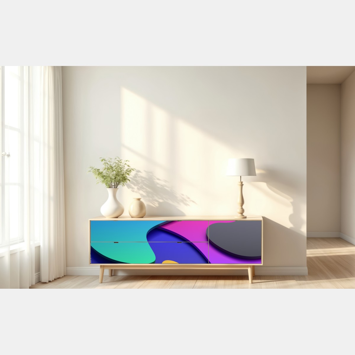 Naklejka repozycjonowalna żywe abstrakcyjne krzywe 3d – Wallissimo® Naklejka repozycjonowalna żywe abstrakcyjne krzywe 3d – Wallissimo®