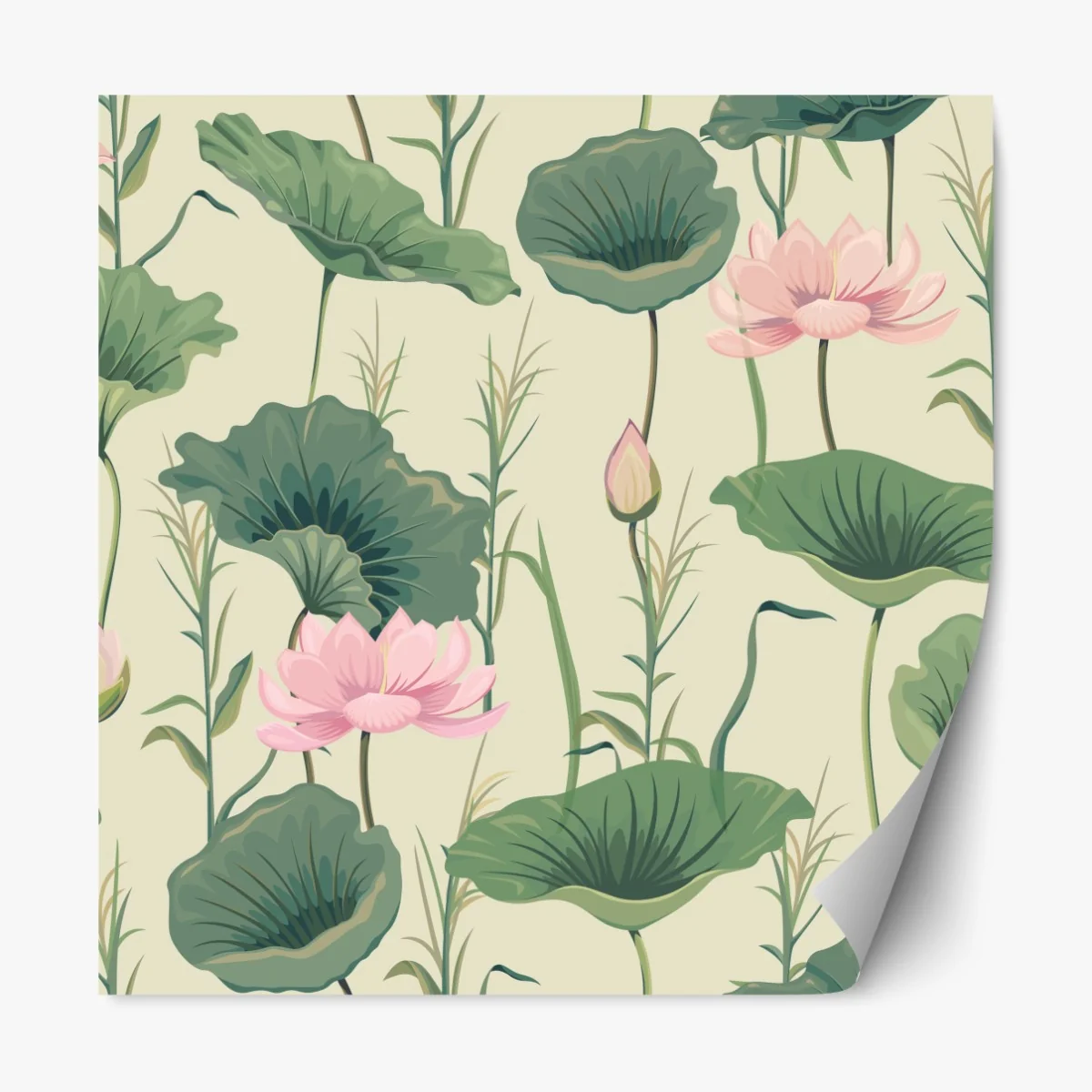 Naklejka repozycjonowalna delikatny ogród lotosów wzór botaniczny – Wallissimo® Naklejka repozycjonowalna delikatny ogród lotosów wzór botaniczny – Wallissimo®