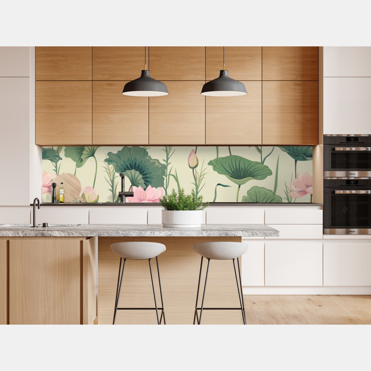 Naklejka repozycjonowalna delikatny ogród lotosów wzór botaniczny – Wallissimo® Naklejka repozycjonowalna delikatny ogród lotosów wzór botaniczny – Wallissimo®