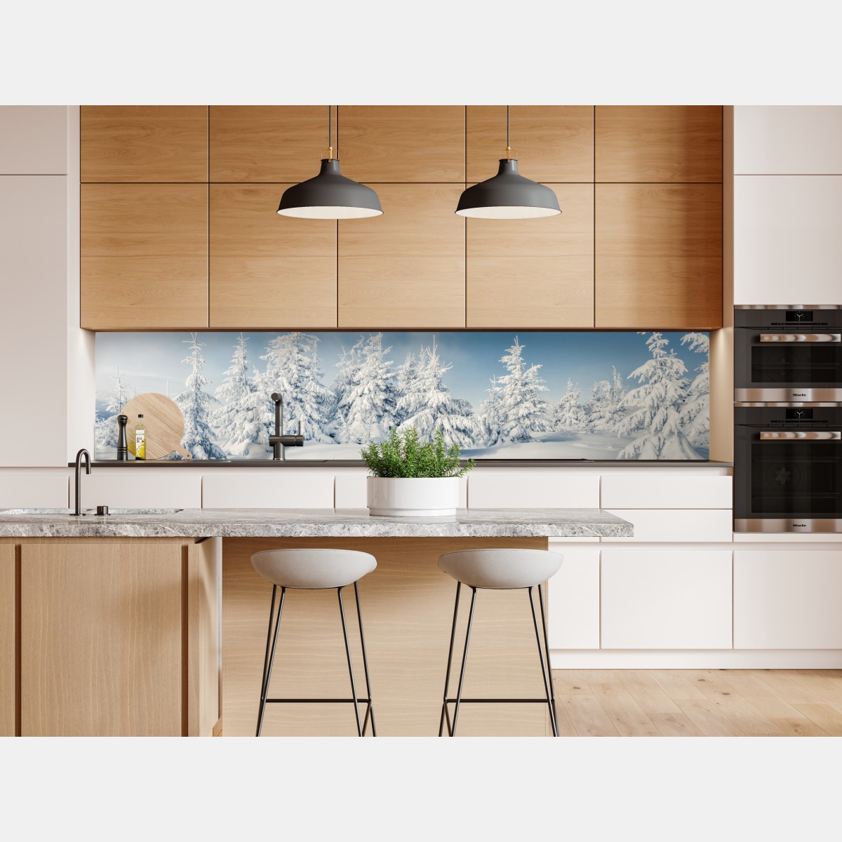 Naklejka repozycjonowalna panorama zimowego lasu pokrytego śniegiem – Wallissimo® Naklejka repozycjonowalna panorama zimowego lasu pokrytego śniegiem – Wallissimo®