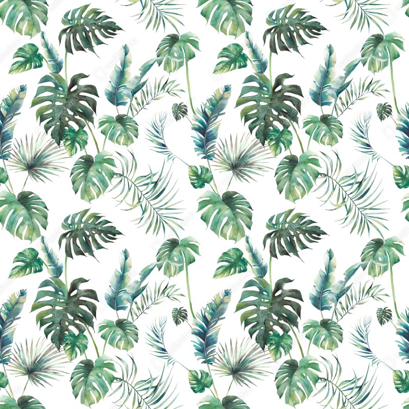 Naklejka repozycjonowalna akwarelowy wzór tropikalnych liści – Wallissimo® Naklejka repozycjonowalna akwarelowy wzór tropikalnych liści – Wallissimo®