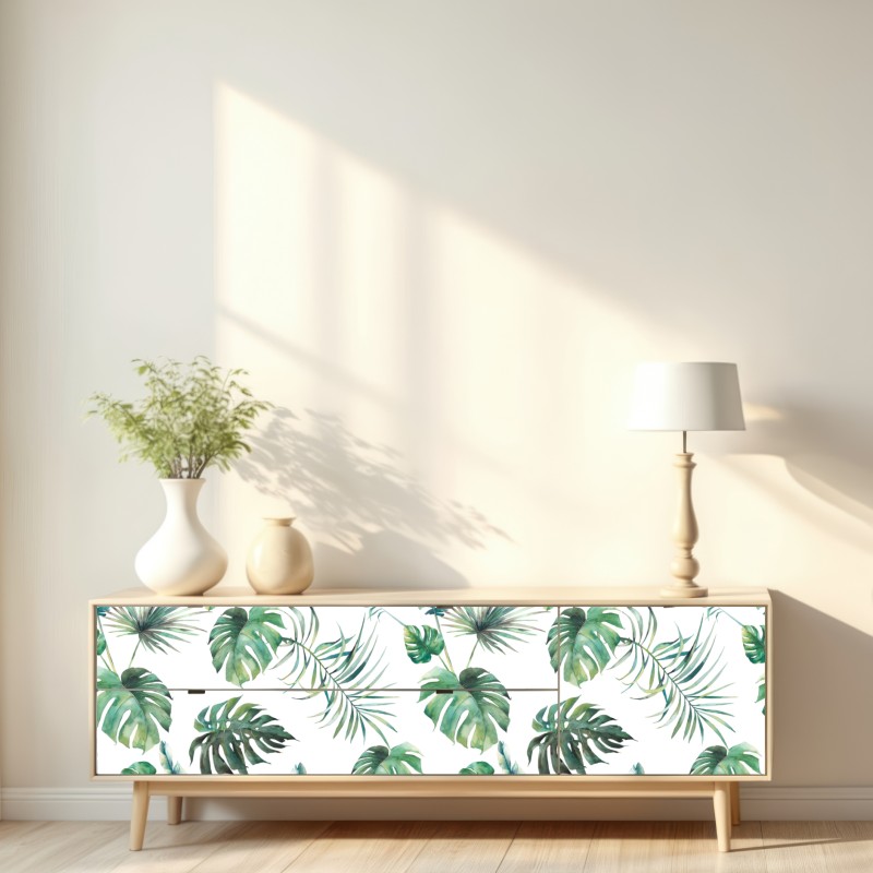 Naklejka repozycjonowalna akwarelowy wzór tropikalnych liści – Wallissimo® Naklejka repozycjonowalna akwarelowy wzór tropikalnych liści – Wallissimo®