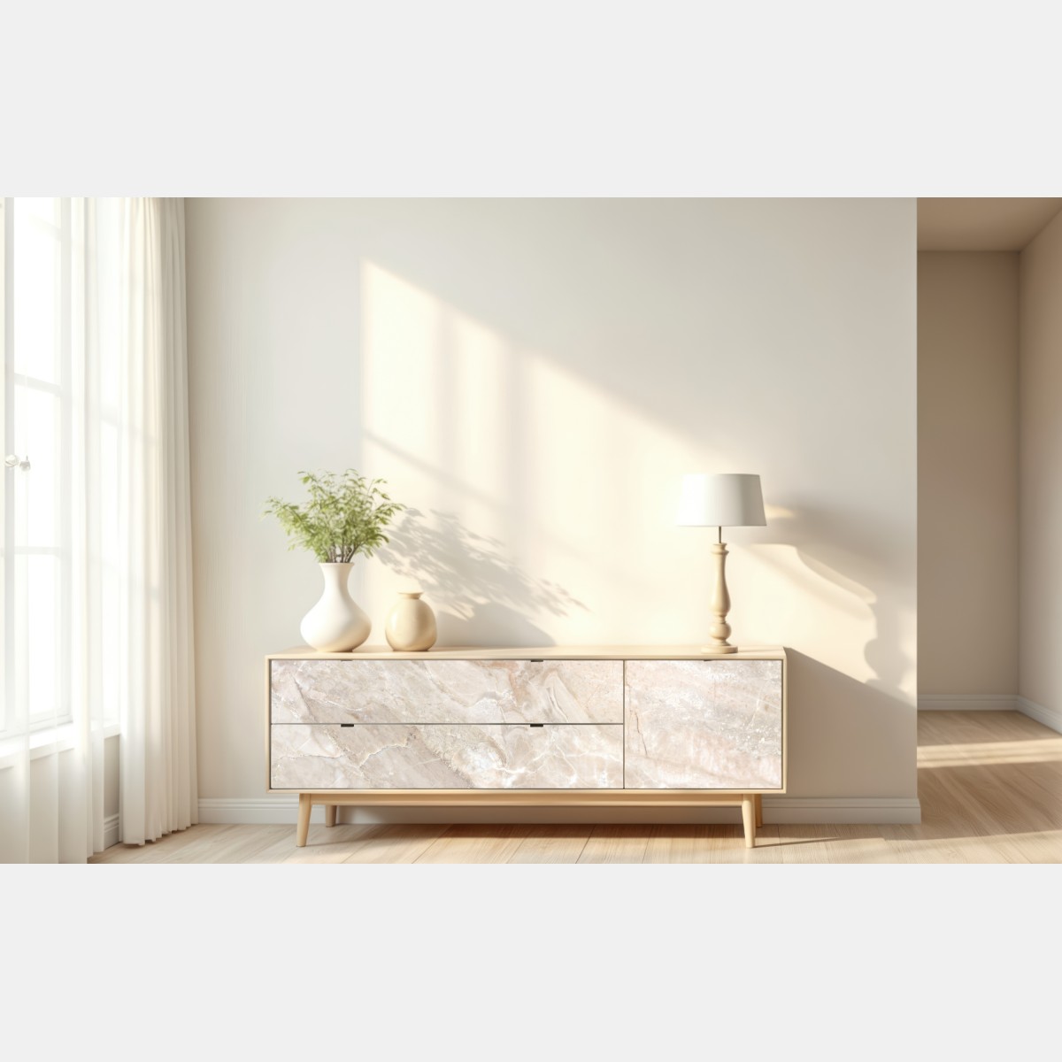 Naklejka repozycjonowalna beżowa tekstura marmuru – Wallissimo® Naklejka repozycjonowalna beżowa tekstura marmuru – Wallissimo®