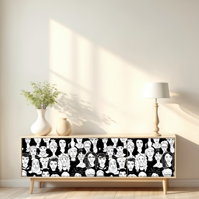 Naklejka repozycjonowalna wzór z różnorodnymi twarzami – Wallissimo® Naklejka repozycjonowalna wzór z różnorodnymi twarzami – Wallissimo®
