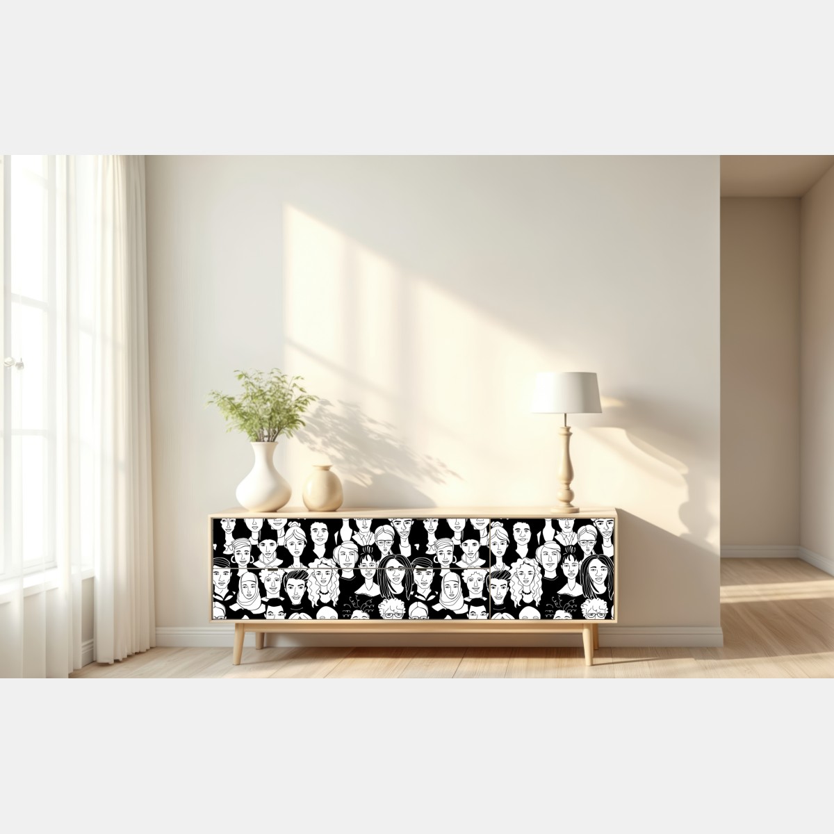 Naklejka repozycjonowalna wzór z różnorodnymi twarzami – Wallissimo® Naklejka repozycjonowalna wzór z różnorodnymi twarzami – Wallissimo®