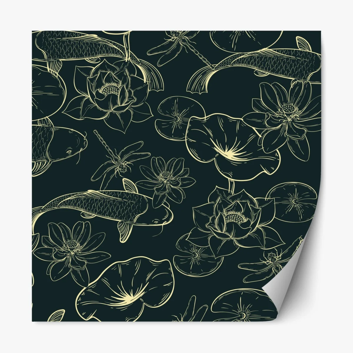 Naklejka repozycjonowalna ręcznie rysowany wzór koi i lotosu – Wallissimo® Naklejka repozycjonowalna ręcznie rysowany wzór koi i lotosu – Wallissimo®