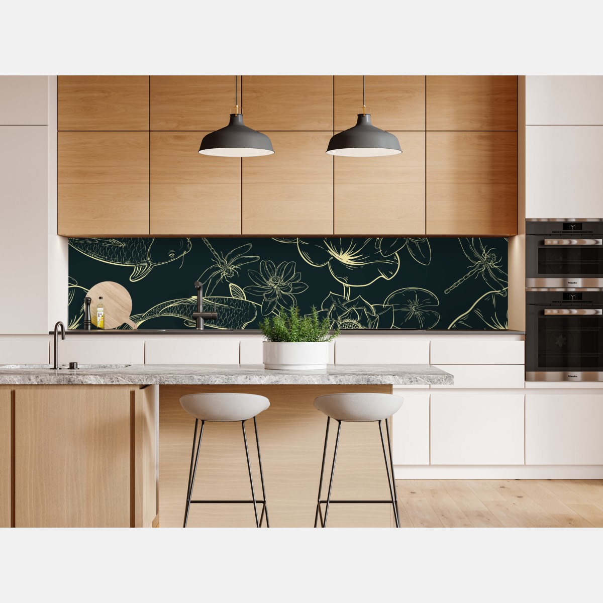 Naklejka repozycjonowalna ręcznie rysowany wzór koi i lotosu – Wallissimo® Naklejka repozycjonowalna ręcznie rysowany wzór koi i lotosu – Wallissimo®