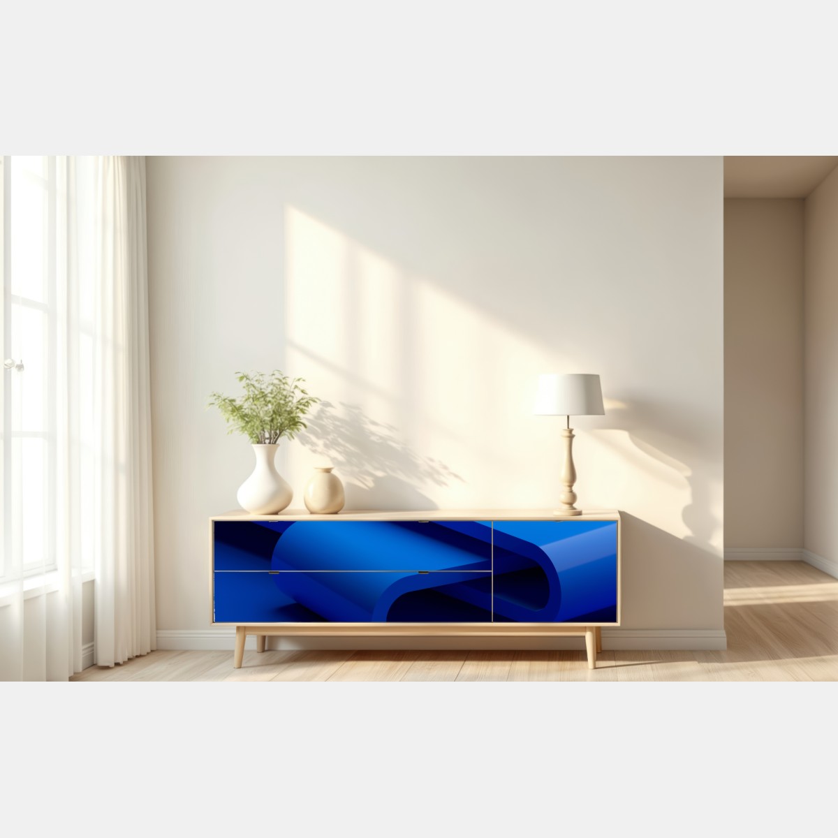 Naklejka repozycjonowalna minimalna niebieska wstęga geometryczna – Wallissimo® Naklejka repozycjonowalna minimalna niebieska wstęga geometryczna – Wallissimo®