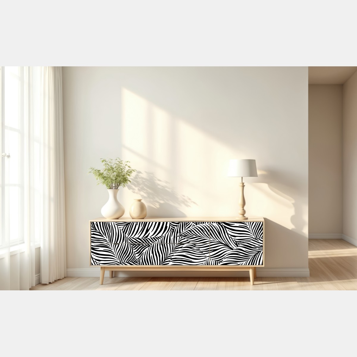 Naklejka repozycjonowalna monochromatyczny wzór tropikalnych liści – Wallissimo® Naklejka repozycjonowalna monochromatyczny wzór tropikalnych liści – Wallissimo®