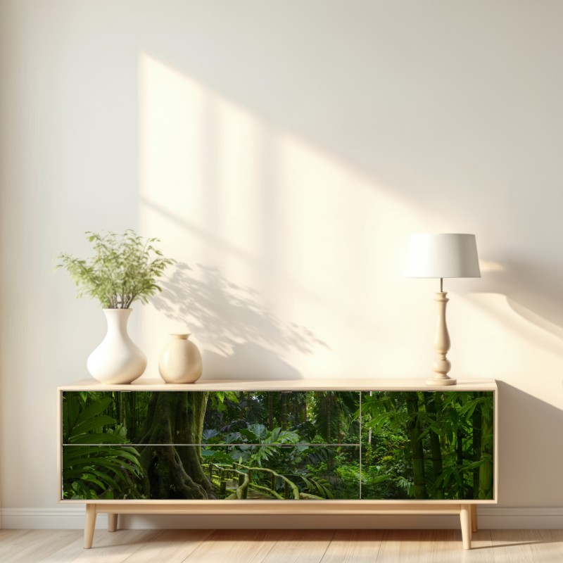 Naklejka repozycjonowalna spokojna kładka w dżungli przez bujny las deszczowy – Wallissimo® Naklejka repozycjonowalna spokojna kładka w dżungli przez bujny las deszczowy – Wallissimo®