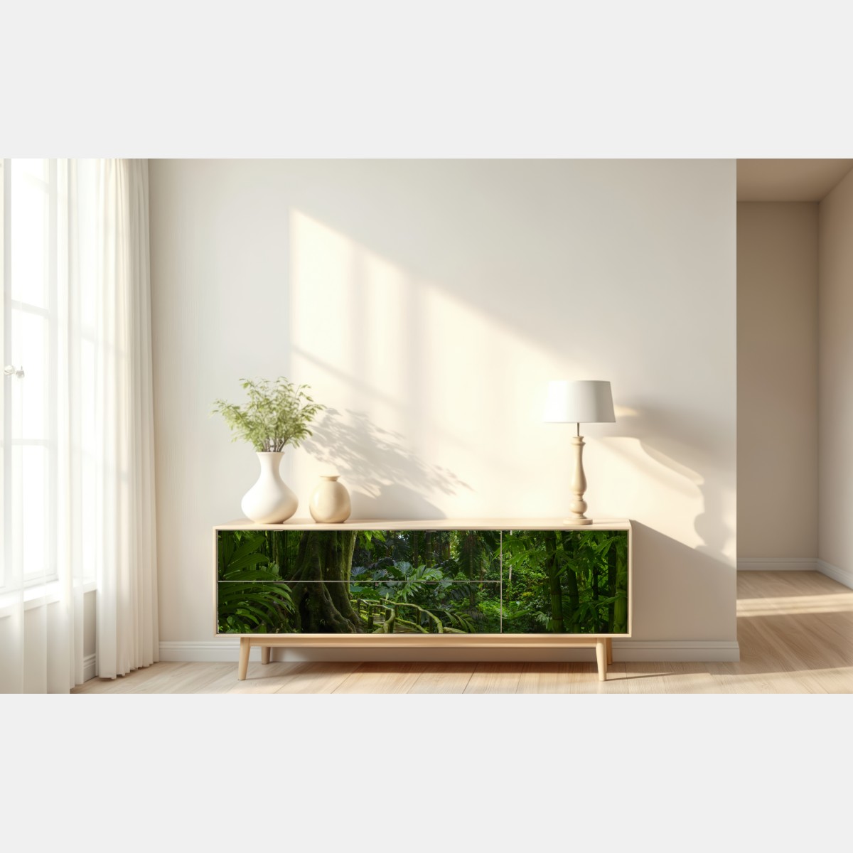 Naklejka repozycjonowalna spokojna kładka w dżungli przez bujny las deszczowy – Wallissimo® Naklejka repozycjonowalna spokojna kładka w dżungli przez bujny las deszczowy – Wallissimo®
