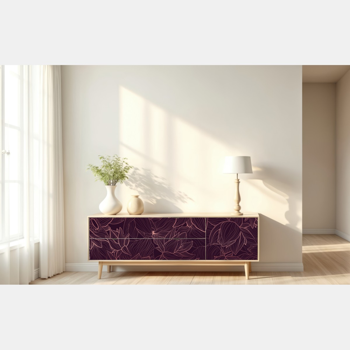 Naklejka repozycjonowalna elegancki różowy wzór kwiatowy – Wallissimo® Naklejka repozycjonowalna elegancki różowy wzór kwiatowy – Wallissimo®