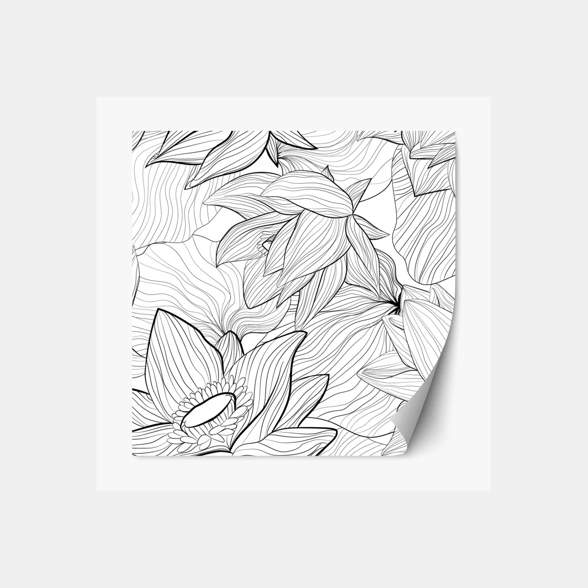 Naklejka repozycjonowalna delikatny rysunek lotosu w czerni i bieli – Wallissimo® Naklejka repozycjonowalna delikatny rysunek lotosu w czerni i bieli – Wallissimo®