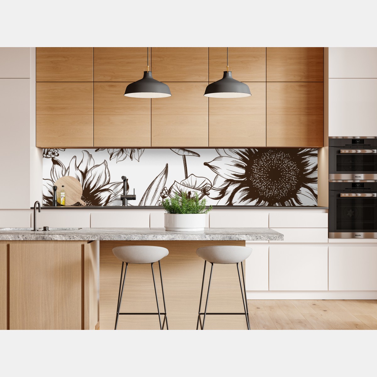 Naklejka repozycjonowalna ilustracja botaniczna słonecznik w sepii – Wallissimo® Naklejka repozycjonowalna ilustracja botaniczna słonecznik w sepii – Wallissimo®