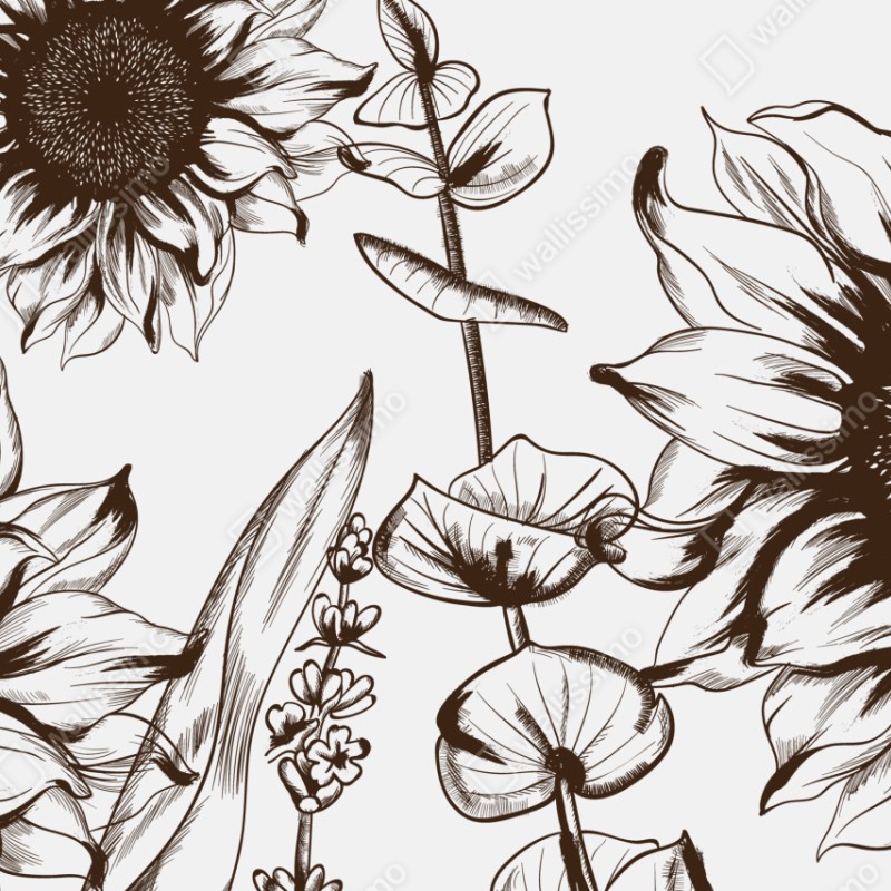 Naklejka repozycjonowalna ilustracja botaniczna słonecznik w sepii – Wallissimo® Naklejka repozycjonowalna ilustracja botaniczna słonecznik w sepii – Wallissimo®