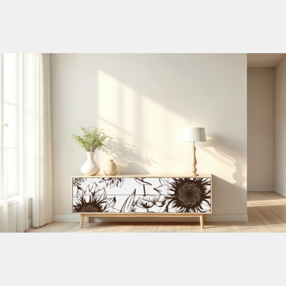 Naklejka repozycjonowalna ilustracja botaniczna słonecznik w sepii – Wallissimo® Naklejka repozycjonowalna ilustracja botaniczna słonecznik w sepii – Wallissimo®