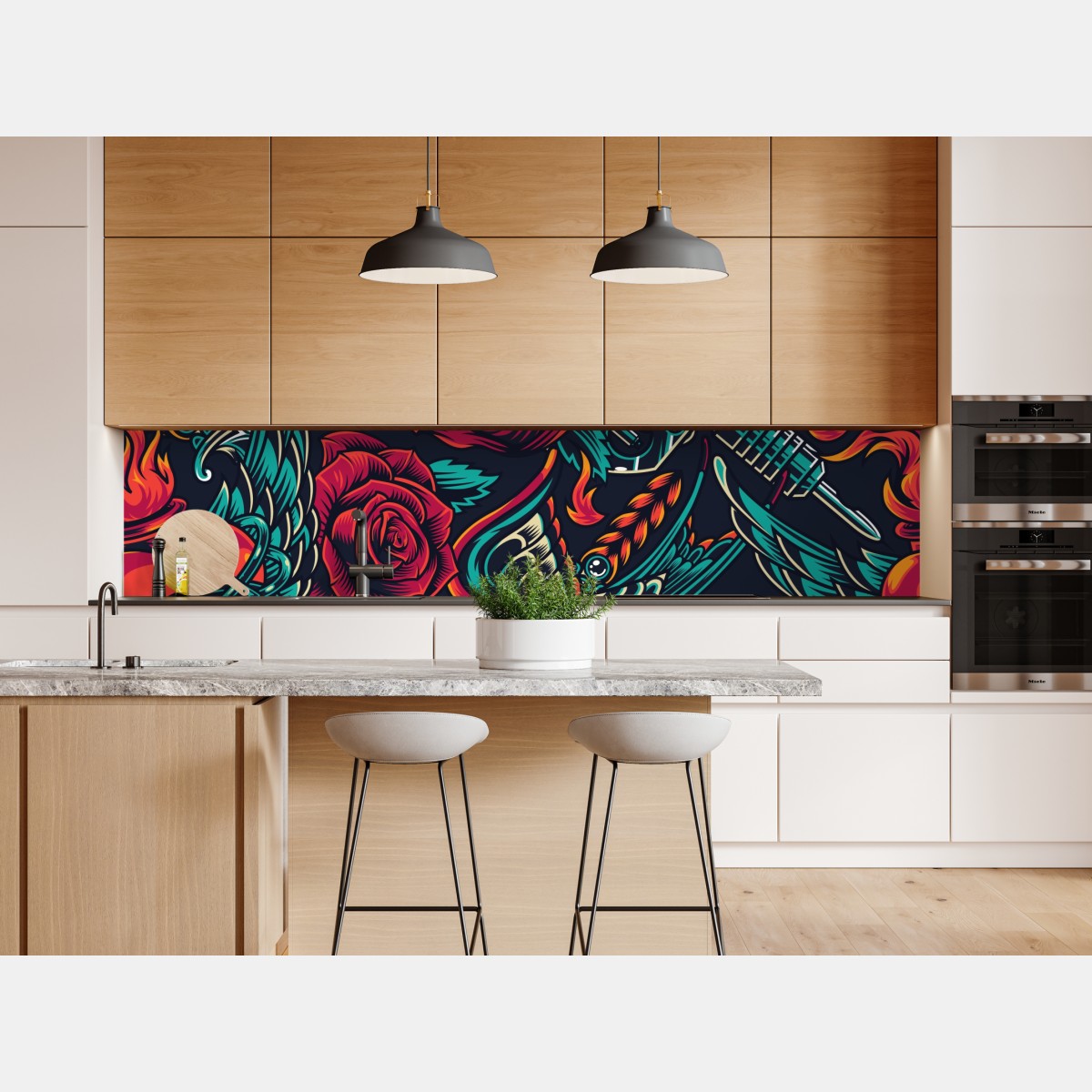 Naklejka repozycjonowalna odważny wzór tatuażu z różami – Wallissimo® Naklejka repozycjonowalna odważny wzór tatuażu z różami – Wallissimo®