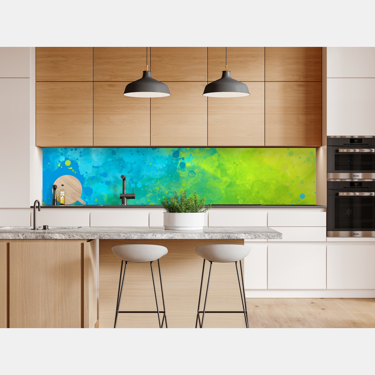 Naklejka repozycjonowalna intensywna turkusowa akwarela z akcentem limonkowym – Wallissimo® Naklejka repozycjonowalna intensywna turkusowa akwarela z akcentem limonkowym – Wallissimo®