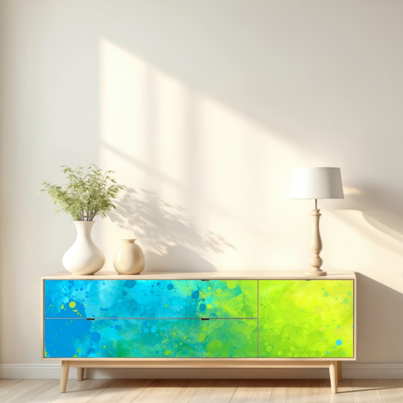 Naklejka repozycjonowalna intensywna turkusowa akwarela z akcentem limonkowym – Wallissimo® Naklejka repozycjonowalna intensywna turkusowa akwarela z akcentem limonkowym – Wallissimo®