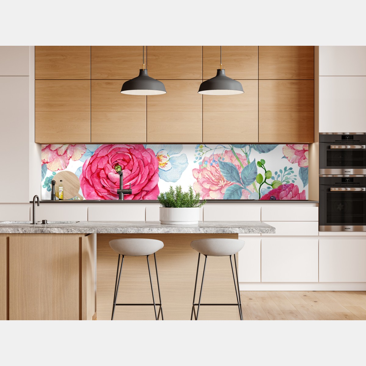 Naklejka repozycjonowalna różany akwarelowy ogród z kolibrem – Wallissimo® Naklejka repozycjonowalna różany akwarelowy ogród z kolibrem – Wallissimo®