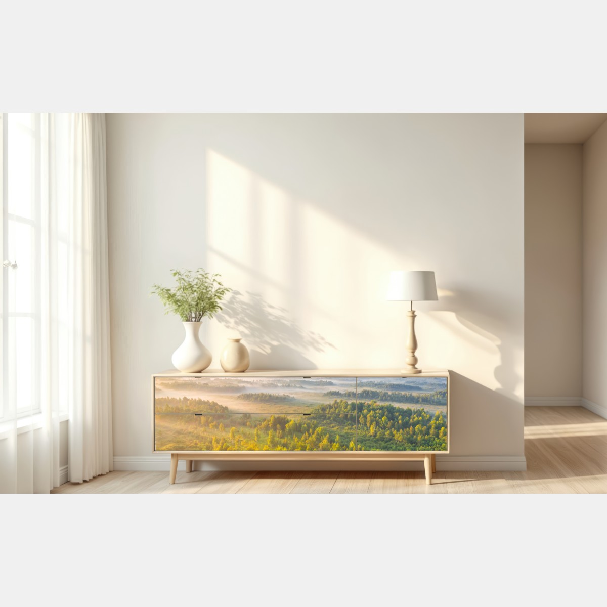 Naklejka repozycjonowalna mglista poranna w bagnie Zvanets – Wallissimo® Naklejka repozycjonowalna mglista poranna w bagnie Zvanets – Wallissimo®