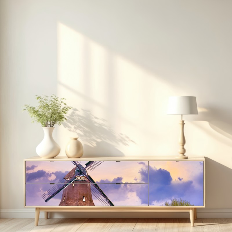 Naklejka repozycjonowalna historyczny wiatrak na złotych polach – Wallissimo® Naklejka repozycjonowalna historyczny wiatrak na złotych polach – Wallissimo®