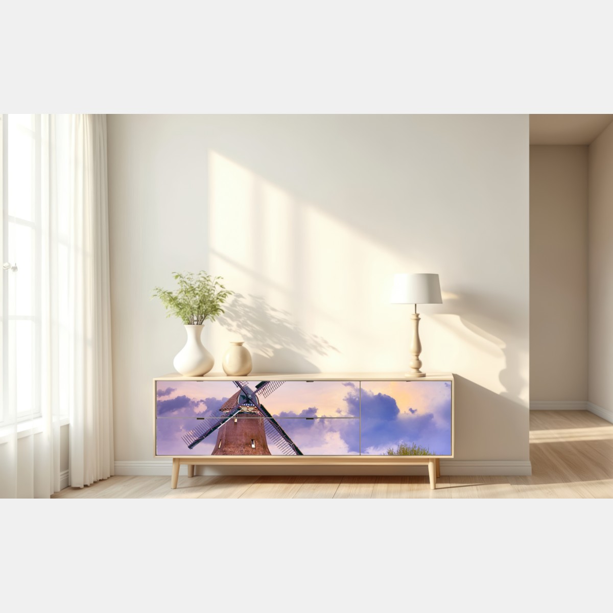 Naklejka repozycjonowalna historyczny wiatrak na złotych polach – Wallissimo® Naklejka repozycjonowalna historyczny wiatrak na złotych polach – Wallissimo®