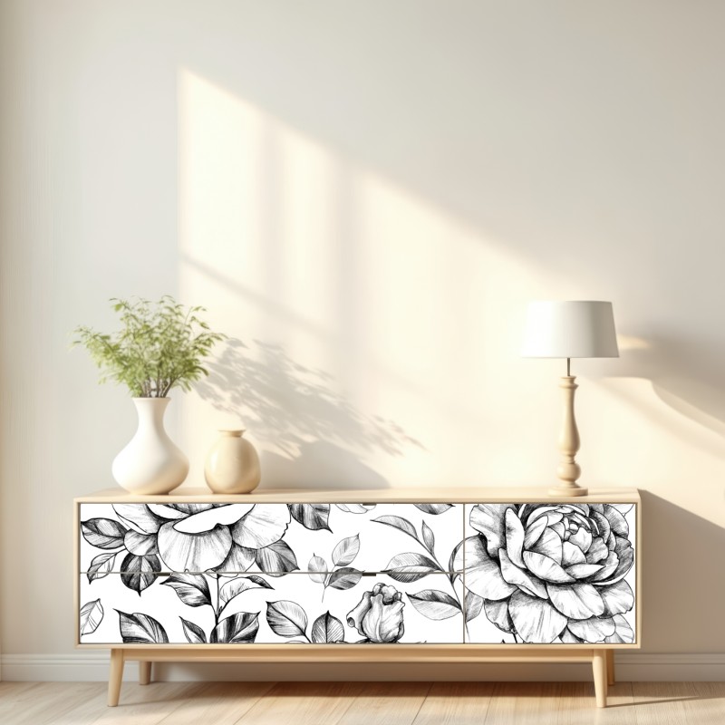 Naklejka repozycjonowalna ręcznie rysowany wzór róż – Wallissimo® Naklejka repozycjonowalna ręcznie rysowany wzór róż – Wallissimo®