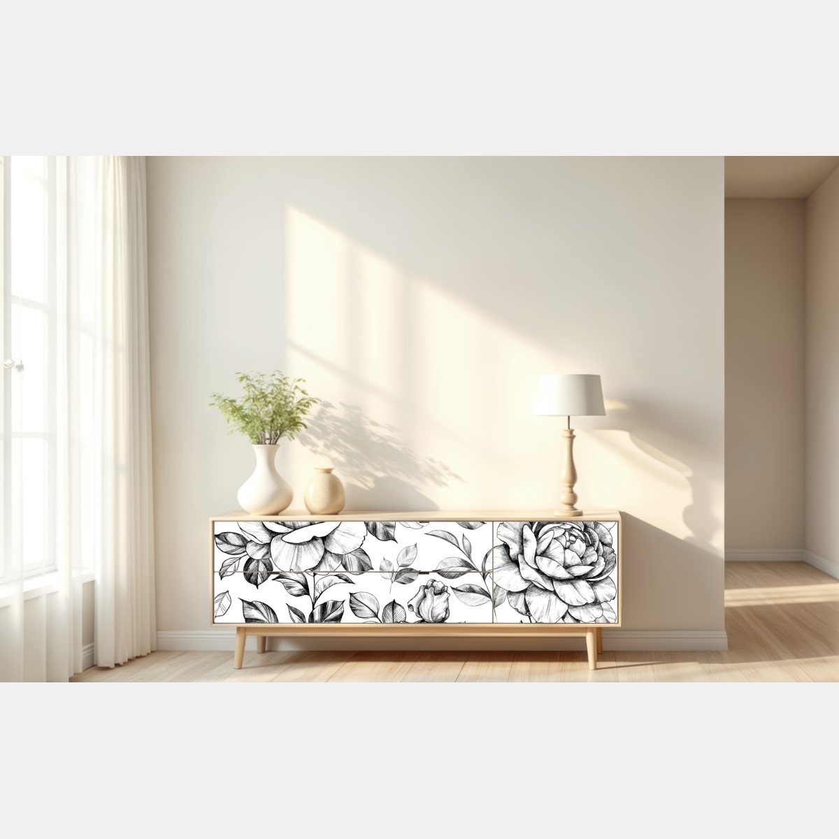 Naklejka repozycjonowalna ręcznie rysowany wzór róż – Wallissimo® Naklejka repozycjonowalna ręcznie rysowany wzór róż – Wallissimo®