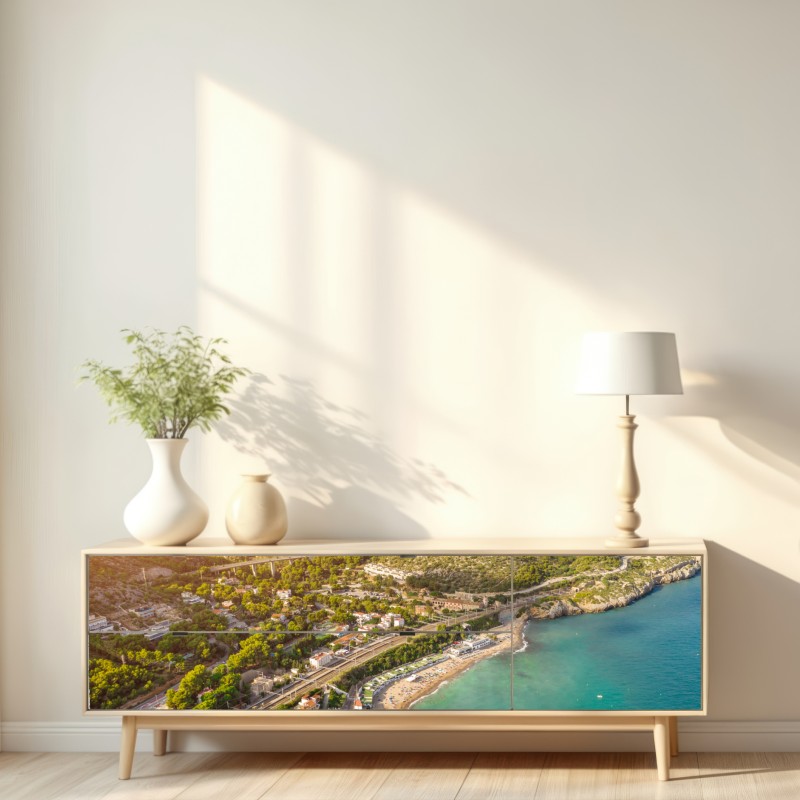 Naklejka repozycjonowalna turkusowy nadmorski pejzaż z lotu ptaka – Wallissimo® Naklejka repozycjonowalna turkusowy nadmorski pejzaż z lotu ptaka – Wallissimo®