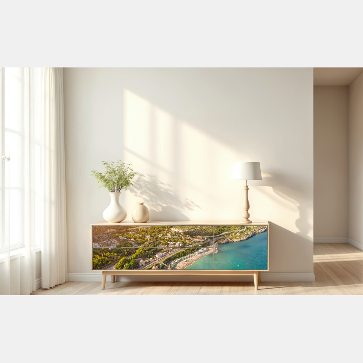 Naklejka repozycjonowalna turkusowy nadmorski pejzaż z lotu ptaka – Wallissimo® Naklejka repozycjonowalna turkusowy nadmorski pejzaż z lotu ptaka – Wallissimo®