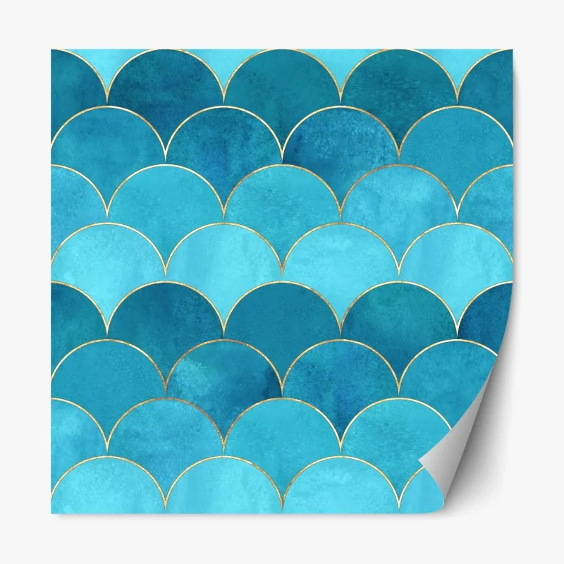 Naklejka repozycjonowalna turkusowy wzór łusek z złotymi detalami