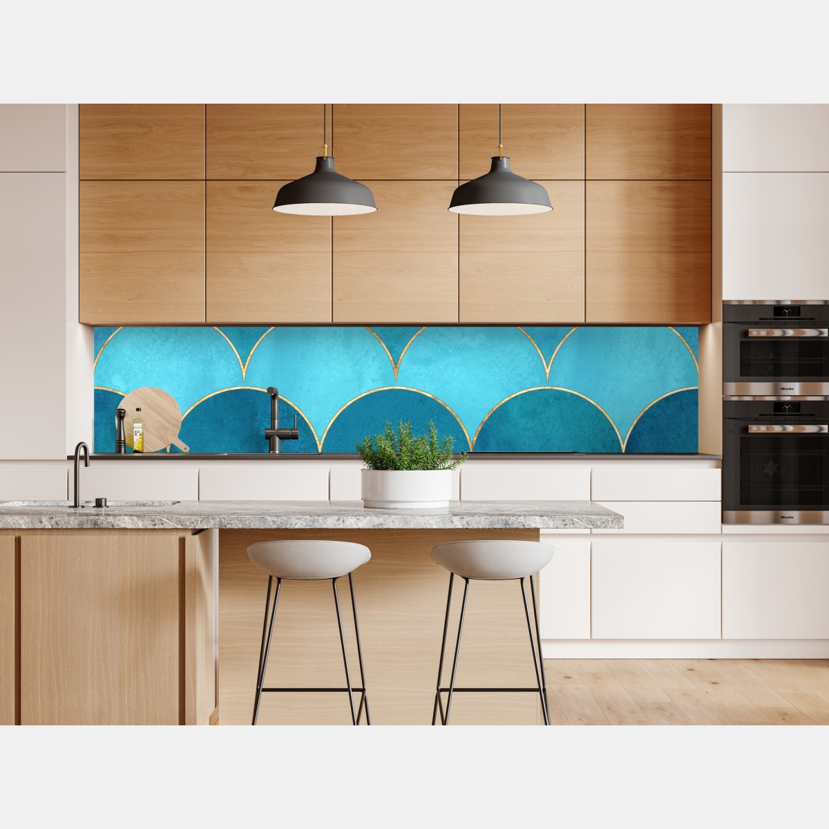 Naklejka repozycjonowalna turkusowy wzór łusek z złotymi detalami – Wallissimo® Naklejka repozycjonowalna turkusowy wzór łusek z złotymi detalami – Wallissimo®