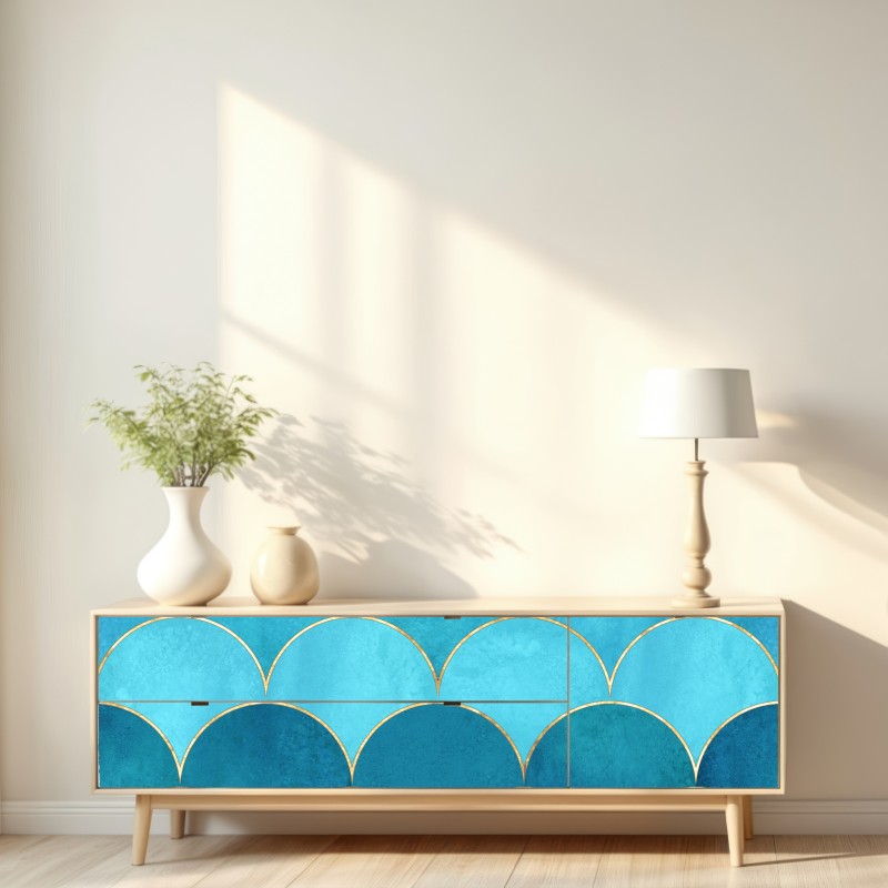 Naklejka repozycjonowalna turkusowy wzór łusek z złotymi detalami – Wallissimo® Naklejka repozycjonowalna turkusowy wzór łusek z złotymi detalami – Wallissimo®