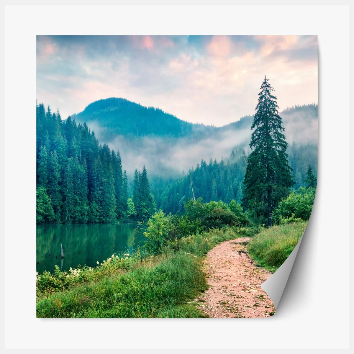 Naklejka repozycjonowalna mglisty poranek nad Lacu Roșu – Wallissimo® Naklejka repozycjonowalna mglisty poranek nad Lacu Roșu – Wallissimo®