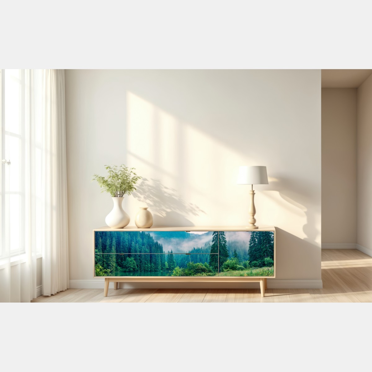 Naklejka repozycjonowalna mglisty poranek nad Lacu Roșu – Wallissimo® Naklejka repozycjonowalna mglisty poranek nad Lacu Roșu – Wallissimo®