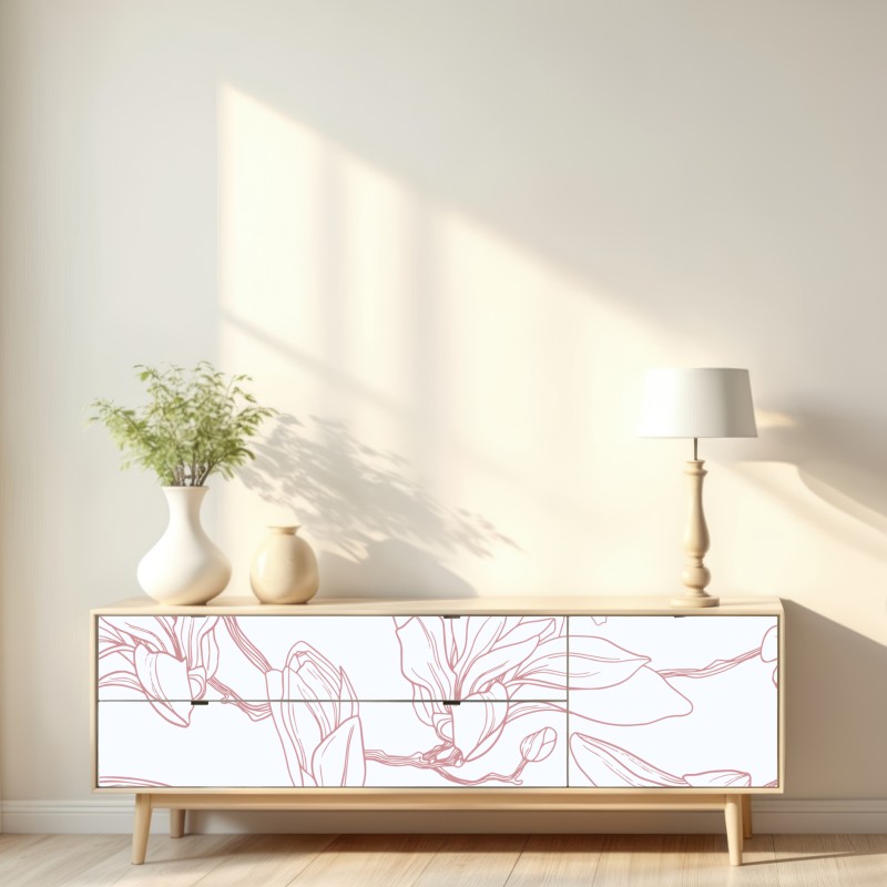 Naklejka repozycjonowalna delikatny wzór magnolii w miękkim różu – Wallissimo® Naklejka repozycjonowalna delikatny wzór magnolii w miękkim różu – Wallissimo®