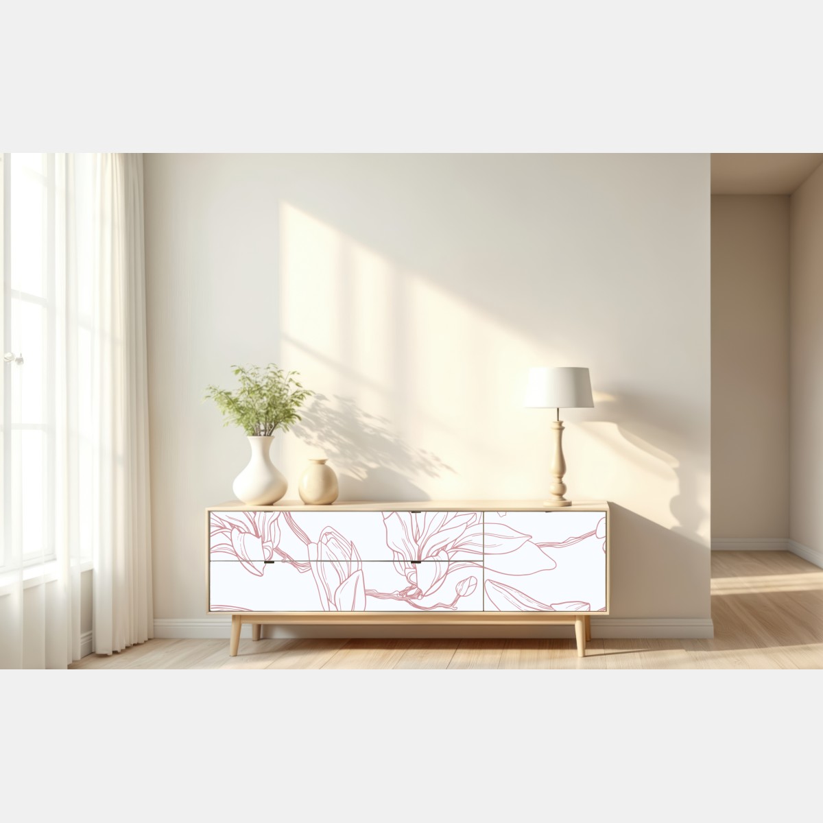 Naklejka repozycjonowalna delikatny wzór magnolii w miękkim różu – Wallissimo® Naklejka repozycjonowalna delikatny wzór magnolii w miękkim różu – Wallissimo®