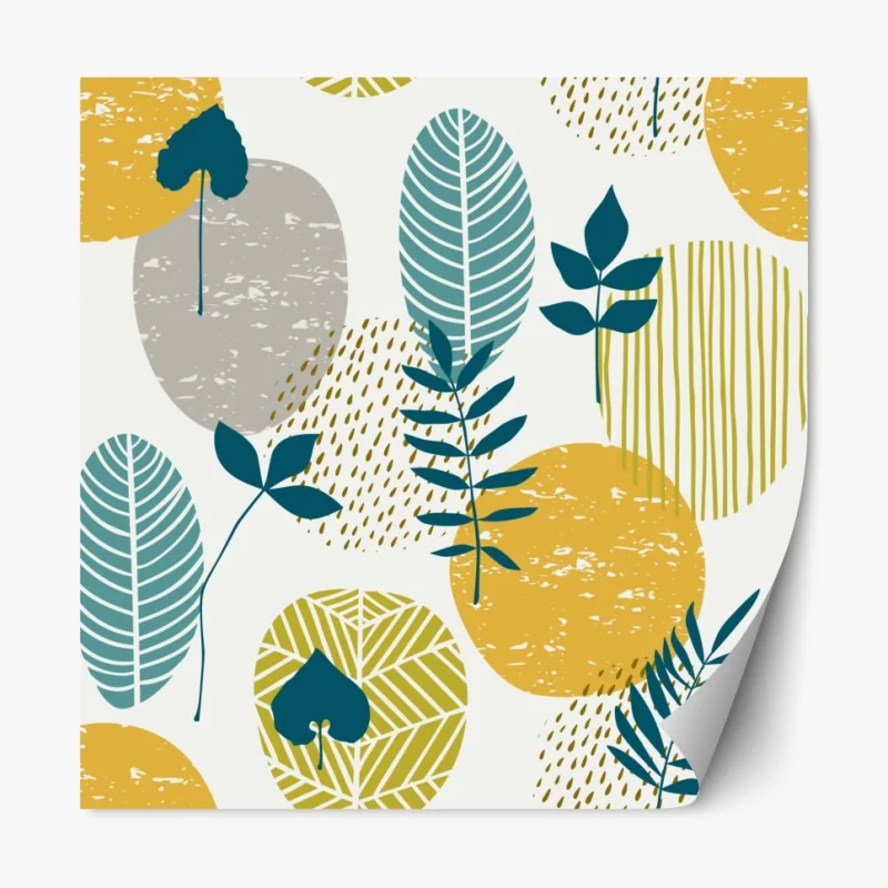 Naklejka repozycjonowalna turkusowo-musztardowy botaniczny wzór