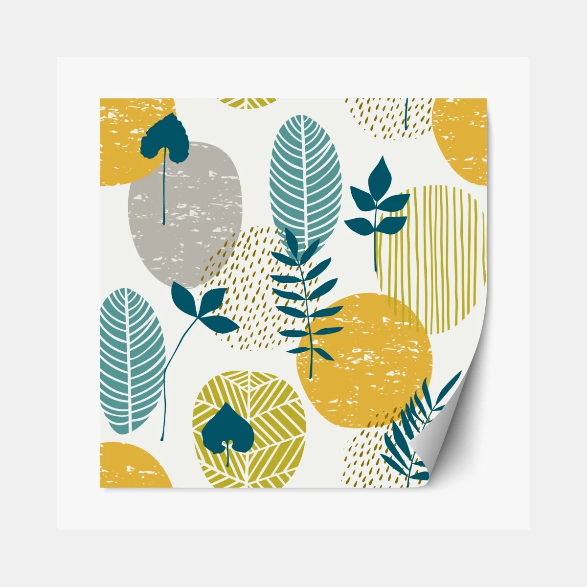 Naklejka repozycjonowalna turkusowo-musztardowy botaniczny wzór – Wallissimo® Naklejka repozycjonowalna turkusowo-musztardowy botaniczny wzór – Wallissimo®
